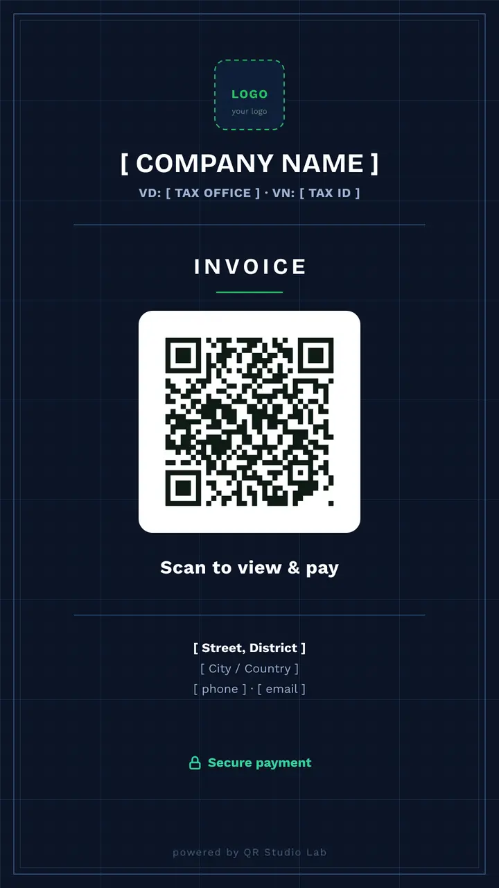 Invoice Contact Cards — Dark template